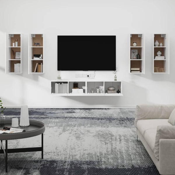 vidaXL TV-skapsett 6 deler hvit konstruert tre