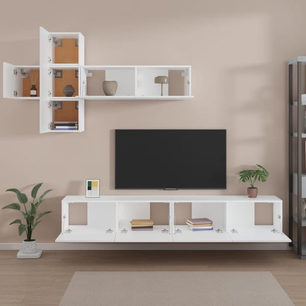 vidaXL TV-skapsett 7 deler hvit konstruert tre