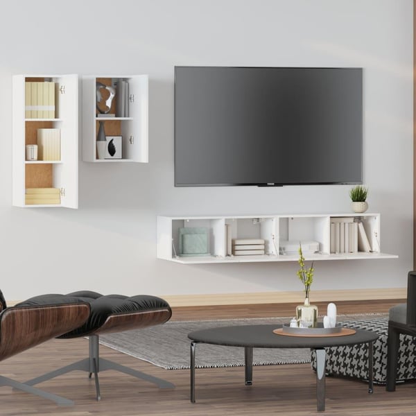 vidaXL TV-benksett 4 deler hvit konstruert tre