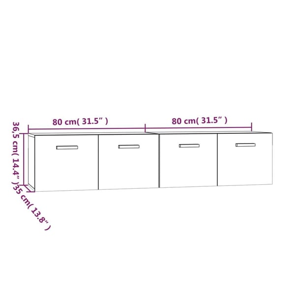 vidaXL Veggskap 2 stk sonoma eik 80x35x36,5 cm konstruert tre