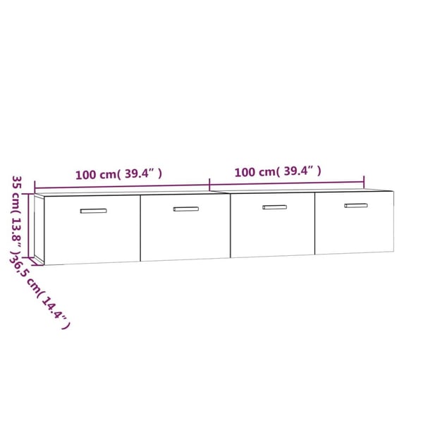 vidaXL Seinäkaapit 2 kpl valkoinen 100x36,5x35 cm tekninen puu