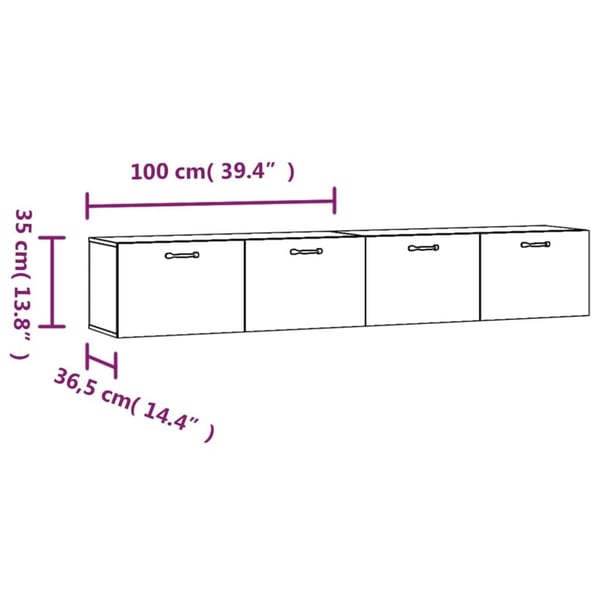 vidaXL Veggskap 2 stk betonggrå 100x36,5x35 cm konstruert tre