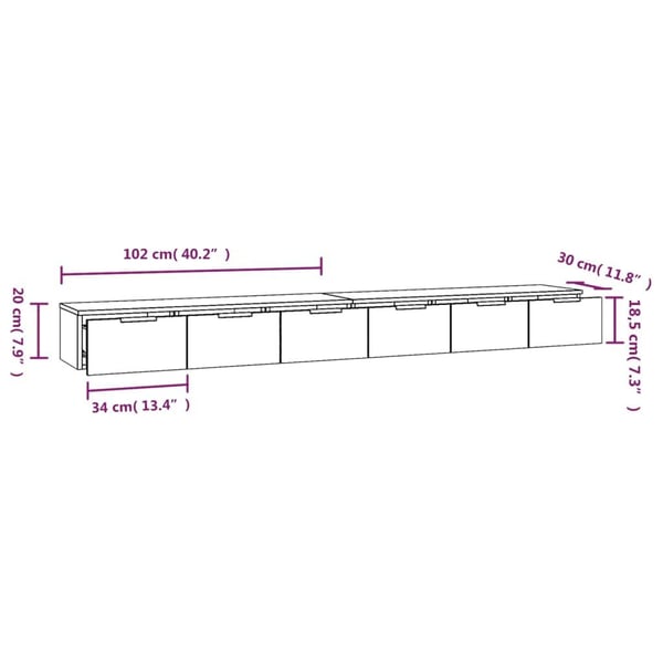 vidaXL vægskabe 2 stk. 102x30x20 cm konstrueret træ grå sonoma-eg