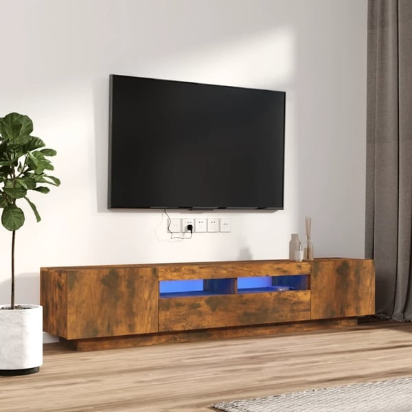 vidaXL TV-benksett med LED-lys 2 deler røkt eik konstruert tre