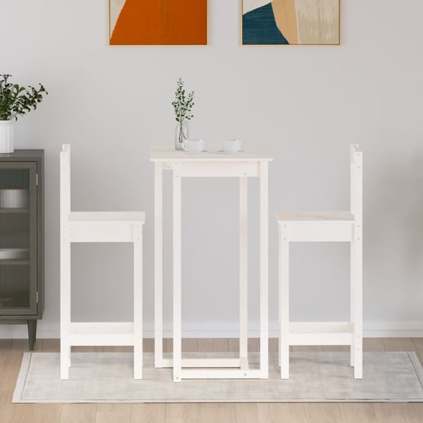 vidaXL Barsett 3 deler hvit heltre furu