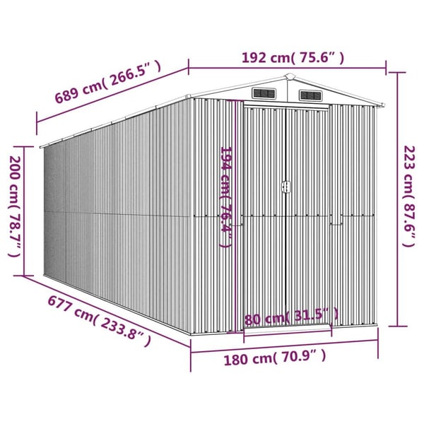 vidaXL haveskur 192x689x223 cm galvaniseret stål lysegrå