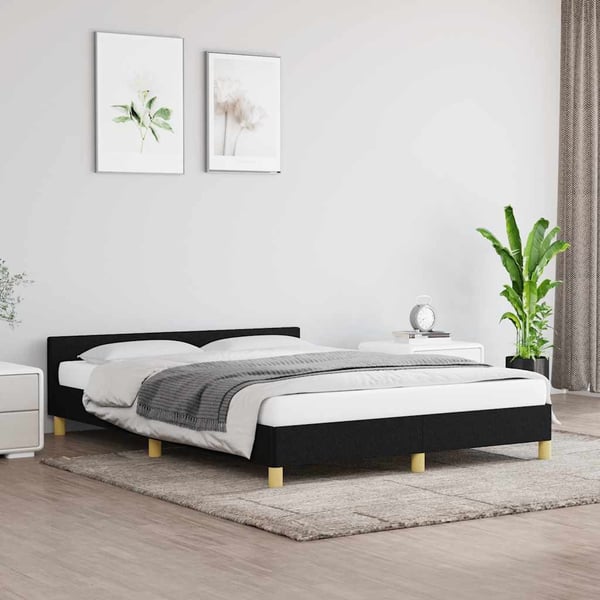 vidaXL sengeramme med sengegavl 140x190 cm stof sort