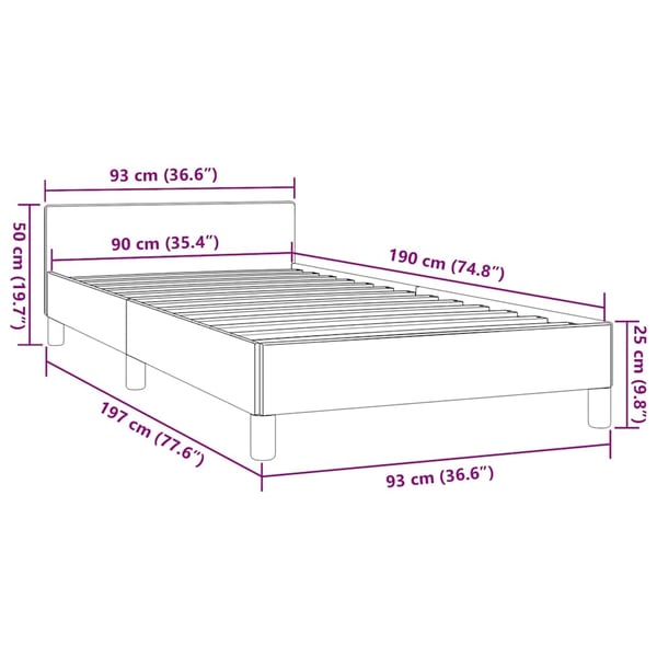 vidaXL Sengeramme med hovedgærde uden madras Grå 90x190 cm