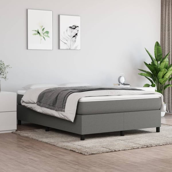 vidaXL Boxspring sengeramme 140x200 cm stof mørkegrå