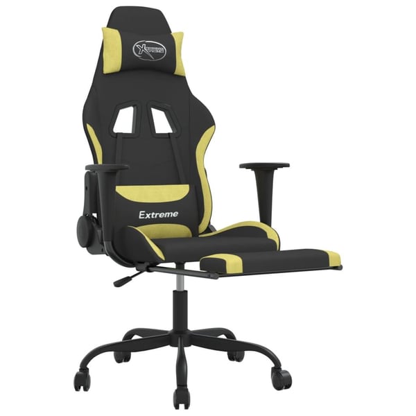 vidaXL gamingstol med massagefunktion + fodstøtte stof sort lysegrøn