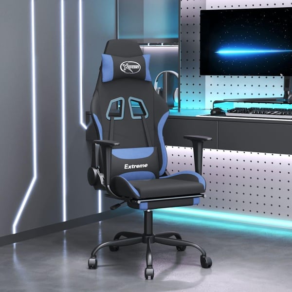 vidaXL gamingstol med massagefunktion + fodstøtte stof sort og blå