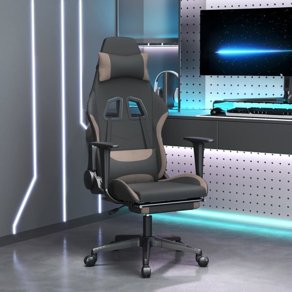 vidaXL gamingstol med massagefunktion + fodstøtte stof sort og gråbrun