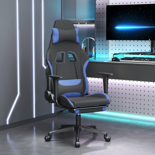vidaXL gamingstol med massagefunktion + fodstøtte stof sort og blå