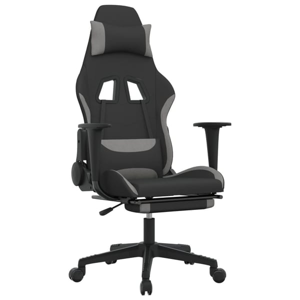 vidaXL gamingstol med massagefunktion + fodstøtte stof sort og lysegrå