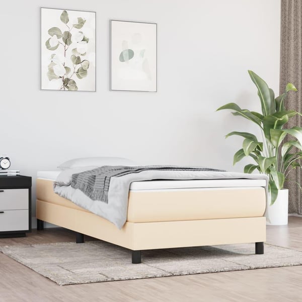 vidaXL Boxspring sengeramme 90x200 cm stof cremefarvet