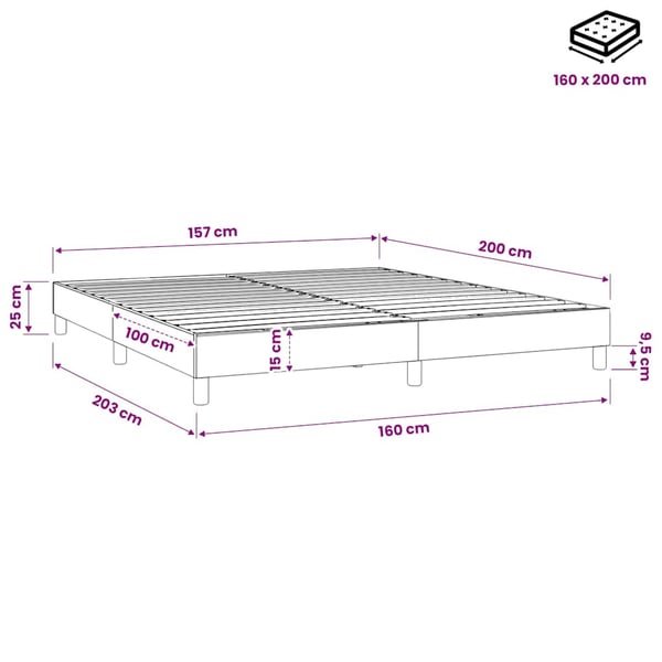 vidaXL Boxspring sengeramme 160x200 cm stof lysegrå