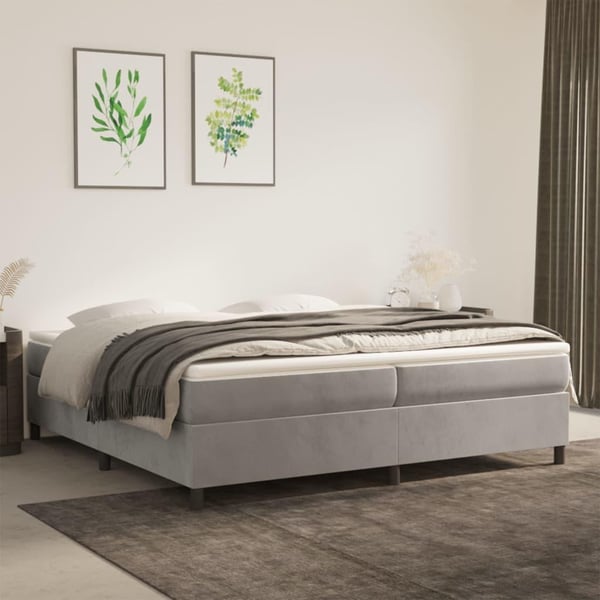 vidaXL Boxspring sengeramme Lysegrå 200x200 cm Fløjl