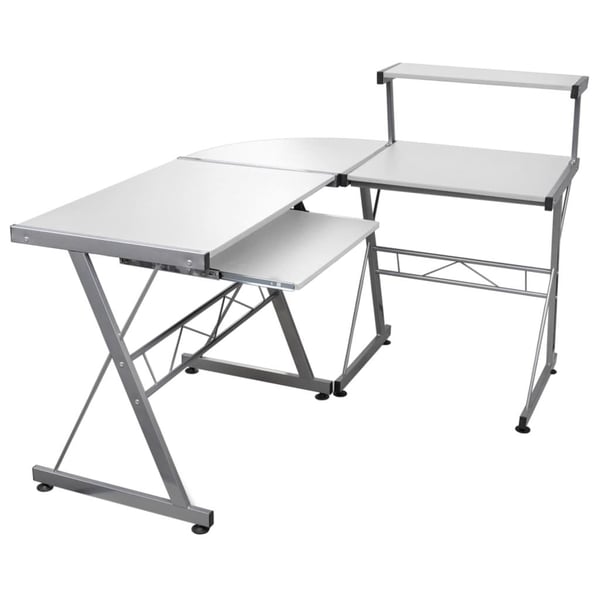 vidaXL computerbord til hjørne 132x112x99 cm konstrueret træ hvid