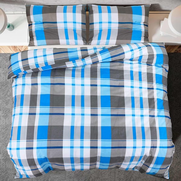 vidaXL Bäddset blå och grå 155x220 cm bomull