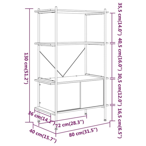 vidaXL reol med skab 80x40x130 cm 4 niveauer stål og konstrueret træ