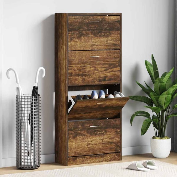 vidaXL Skoskap røkt eik 63x24x147 cm konstruert tre