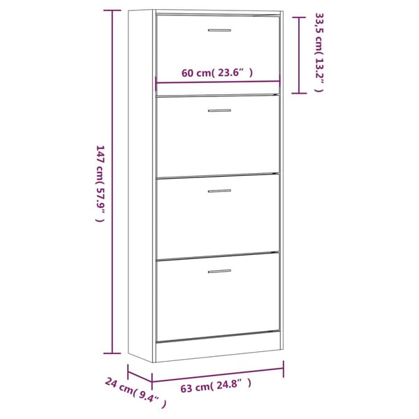 vidaXL Skoskap brun eik 63x24x147 cm konstruert tre
