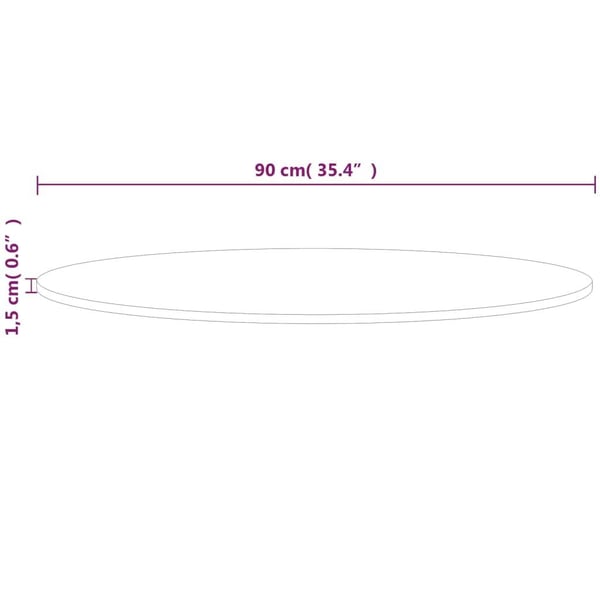 vidaXL rund bordplade Ø90x1,5 cm ubehandlet massivt egetræ