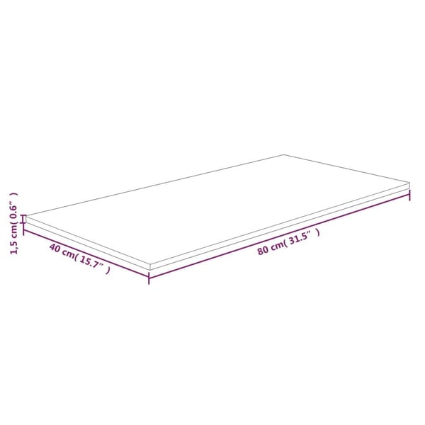 vidaXL Benkeplate til bad 80x40x1,5 cm ubehandlet heltre