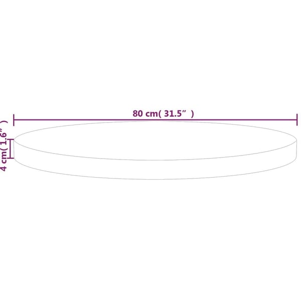 vidaXL rund bordplade Ø80x4 cm ubehandlet massivt egetræ