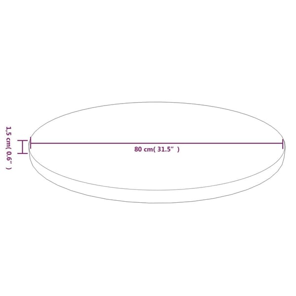 vidaXL Rund bordplate lysebrun Ø80x1,5 cm behandlet heltre eik