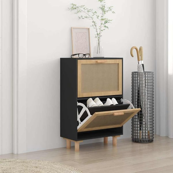 vidaXL Kenkäkaappi musta 52x25x80 cm tekninen puu/luonnonrottinki