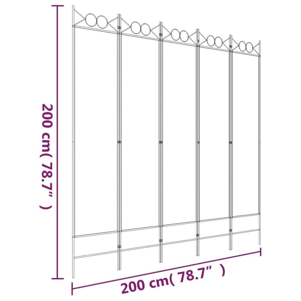 vidaXL Rumsavdelare 5 paneler brun 200x200 cm tyg
