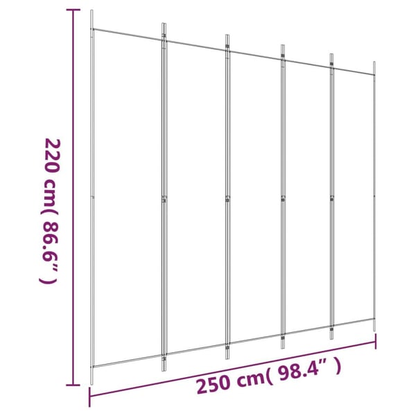 vidaXL Romdeler 5 paneler brun 250x220 cm stoff