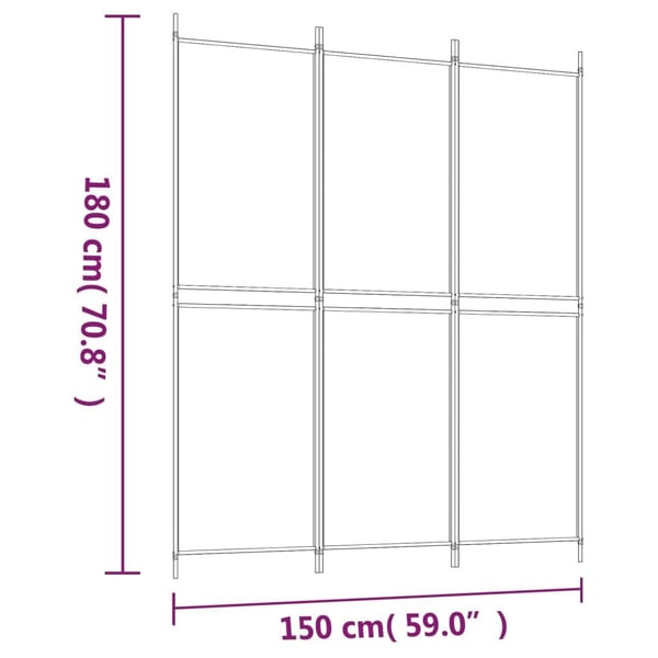 vidaXL Romdeler 3 paneler svart 150x180 cm stoff