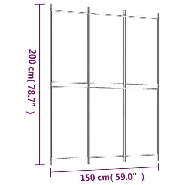 vidaXL Romdeler 3 paneler hvit 150x200 cm stoff