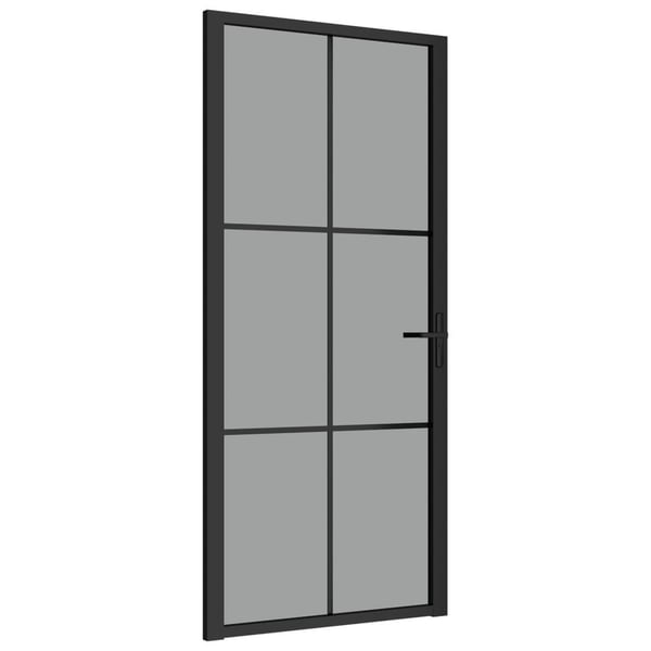 vidaXL Innerdør 93x201,5 cm svart ESG glass og aluminium