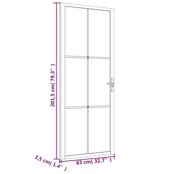 vidaXL Innerdør 83x201,5 cm svart ESG glass og aluminium