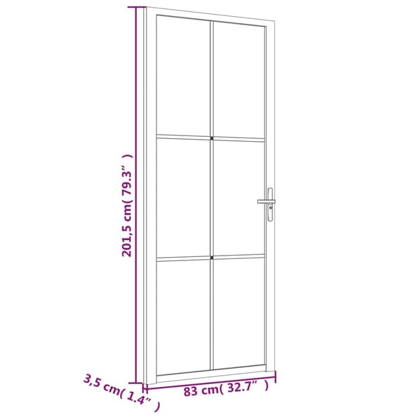 vidaXL Innerdør 83x201,5 cm hvit ESG glass og aluminium