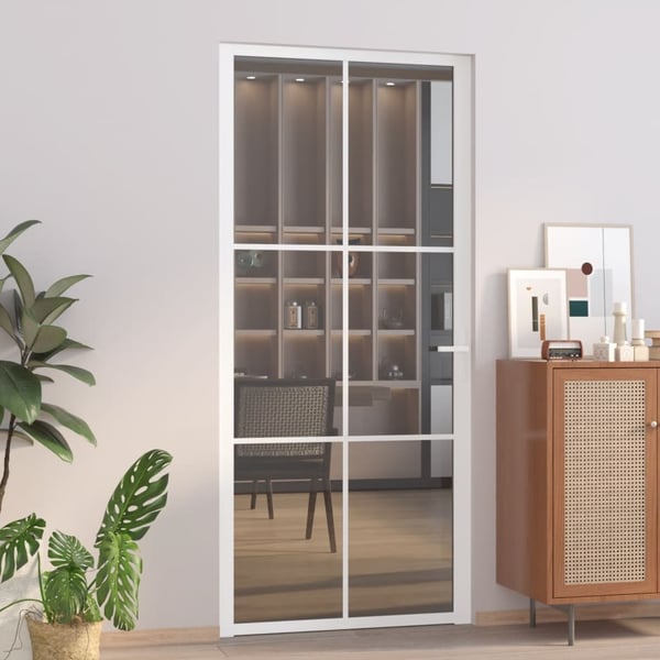 vidaXL Innerdörr 93x201,5 cm vit ESG-glas och aluminium