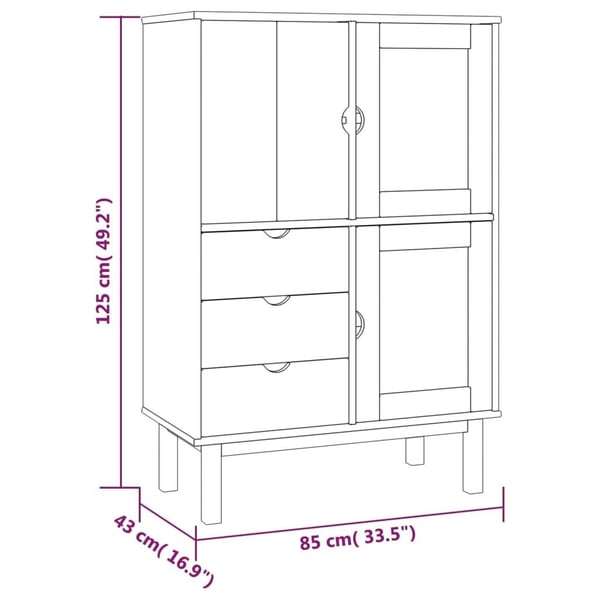 vidaXL Highboard OTTA brun og grå 85x43x125 cm heltre furu