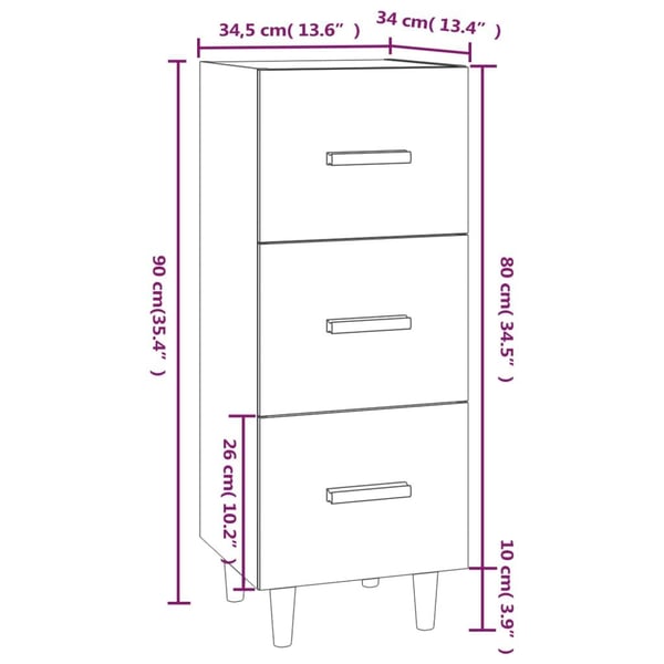 vidaXL Skjenk betonggrå 34,5x34x90 cm konstruert tre