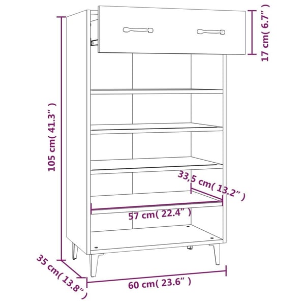 vidaXL Skoskap betonggrå 60x35x105 cm konstruert tre