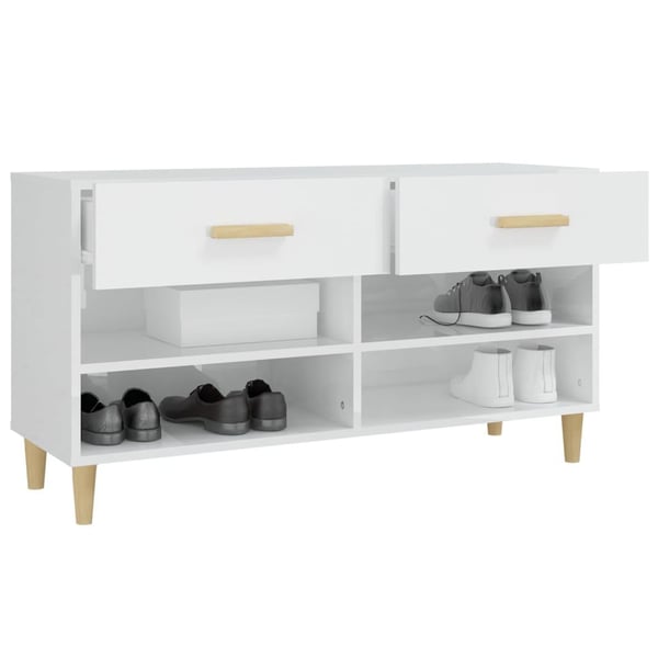 vidaXL Skoskap høyglans hvit 102x35x55 cm konstruert tre