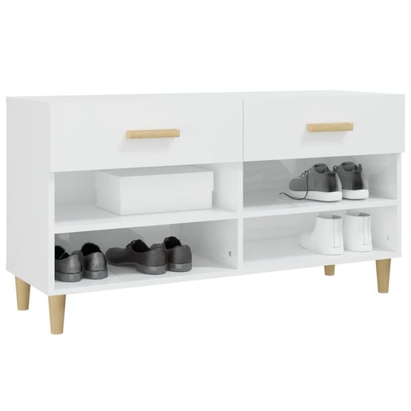 vidaXL Skoskap høyglans hvit 102x35x55 cm konstruert tre