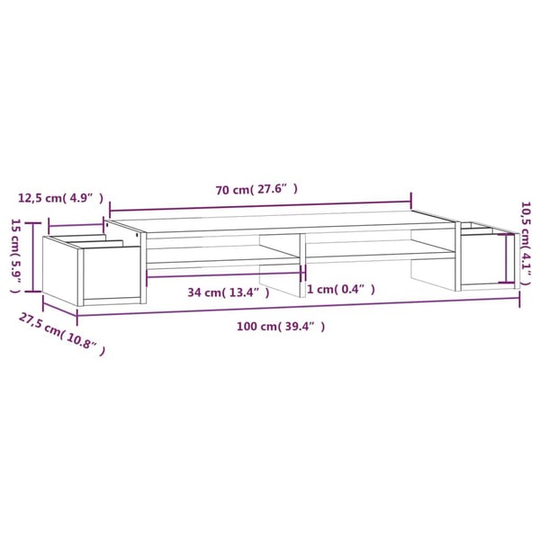 vidaXL skærmholder 100x27,5x15 cm massivt fyrretræ grå