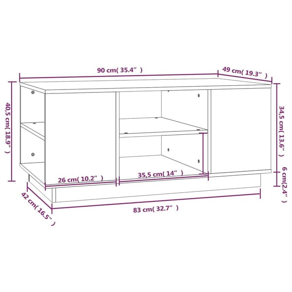 vidaXL Salongbord honningbrun 90x49x40,5 cm heltre furu