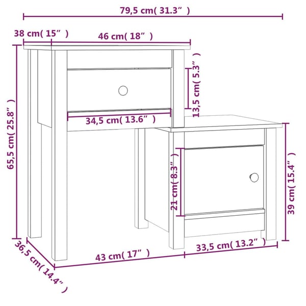 vidaXL Nattbord honningbrun 79,5x38x65,5 cm heltre furu