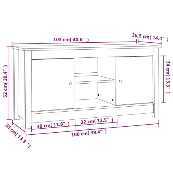 vidaXL TV-taso 103x36,5x52 cm täysi mänty