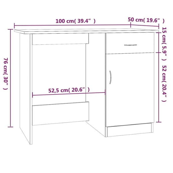 vidaXL Skrivebord grå sonoma 100x50x76 cm konstruert tre