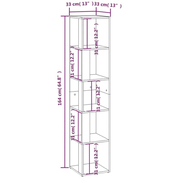 vidaXL Hjørneskap røkt eik 33x33x164,5 cm konstruert tre
